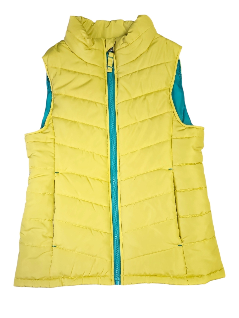 Lands' End Teal-Lined Yellow Puffer Vest Kids Size Medium 5-6